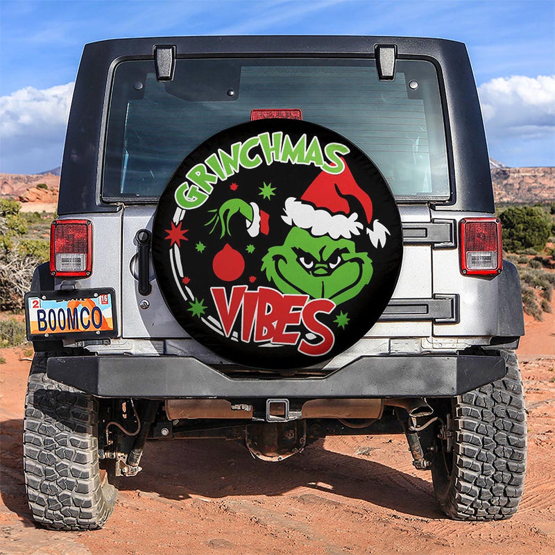 Grinch Christmas Vibes Car Spare Tire Covers Gift For Campers