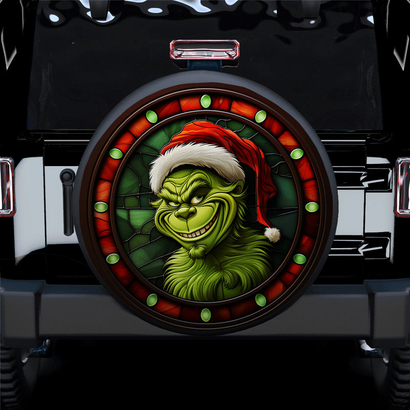 Grinch Stained Glass Car Spare Tire Covers Gift For Campers