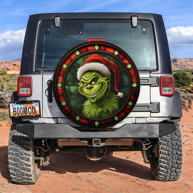 Grinch Stained Glass Car Spare Tire Covers Gift For Campers