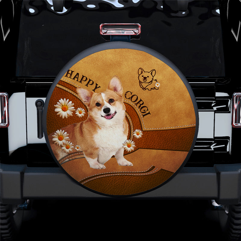Happy Corgi Dog Car Spare Tire Covers Gift For Campers