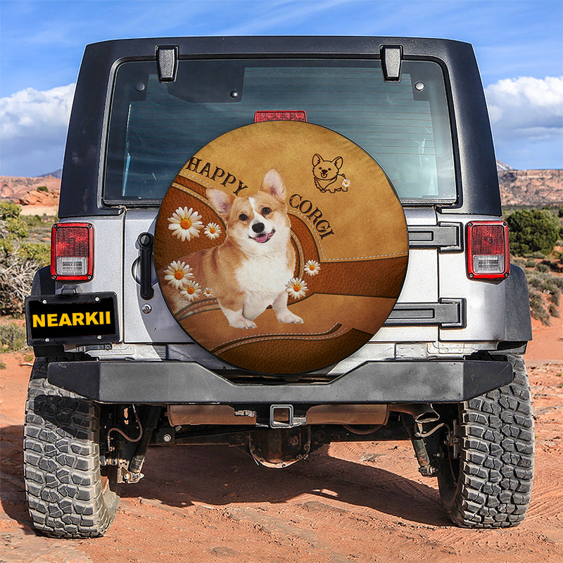 Happy Corgi Dog Car Spare Tire Covers Gift For Campers