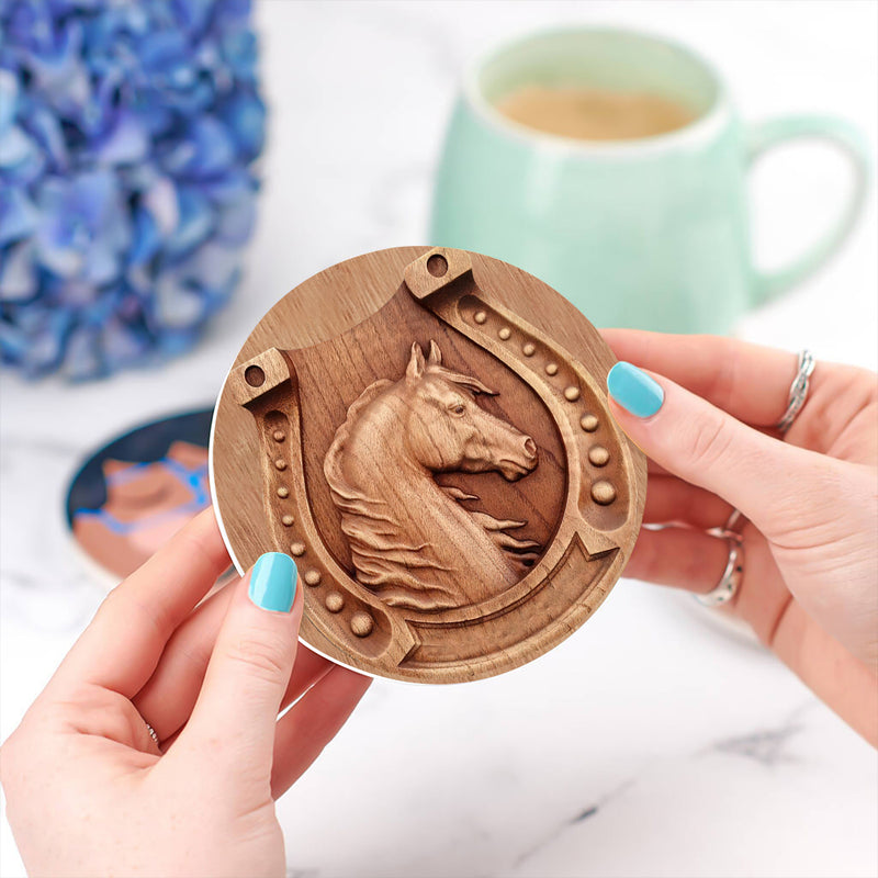 Horse Wood Ceramic Drink Coasters