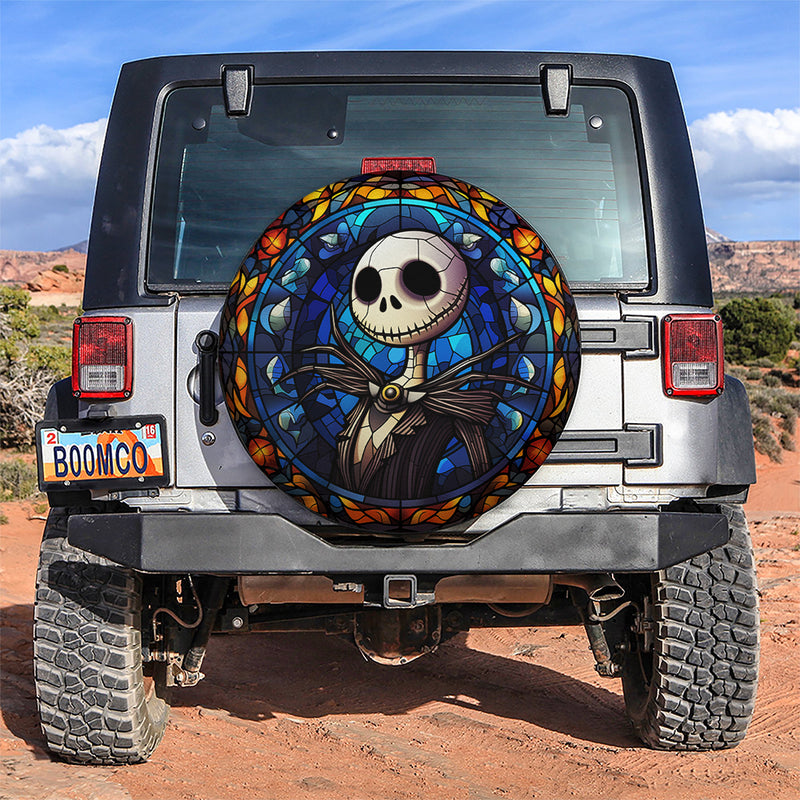 Jack Skellington Christmas Stained Glass Car Spare Tire Cover