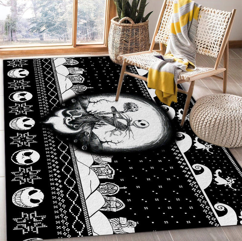 Nightmare Christmas Jack Skellington Black White Carpet Rug Home Room Decor