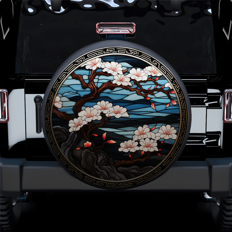 Japan Cherry Bloosom Stained Glass Car Spare Tire Cover