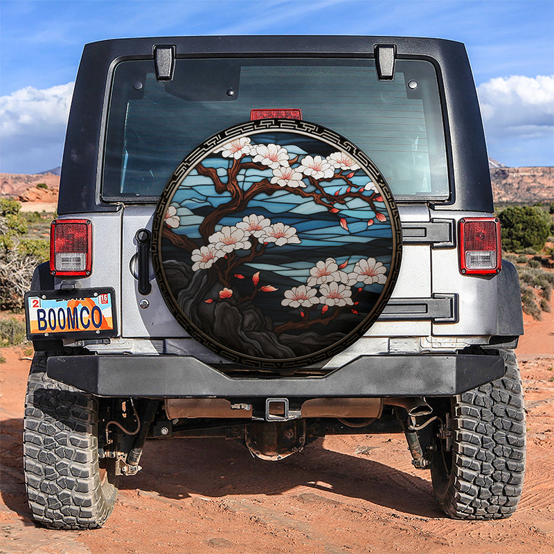 Japan Cherry Bloosom Stained Glass Car Spare Tire Cover