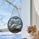 Japan Sakura Round Stained Glass Window Hanging Panel Suncatcher
