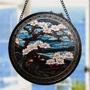 Japan Sakura Round Stained Glass Window Hanging Panel Suncatcher