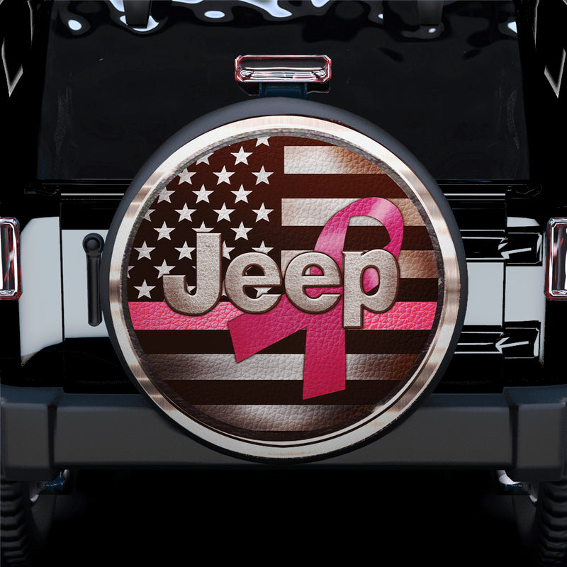 Jeep Breast Cancer Awareness US Flag Car Spare Tire Covers Gift For Campers