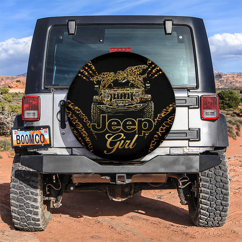 Jeep Girl Leo Texture Car Spare Tire Covers Gift For Campers