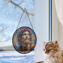 Jesus Christian Round Stained Glass Window Hanging Panel Suncatcher