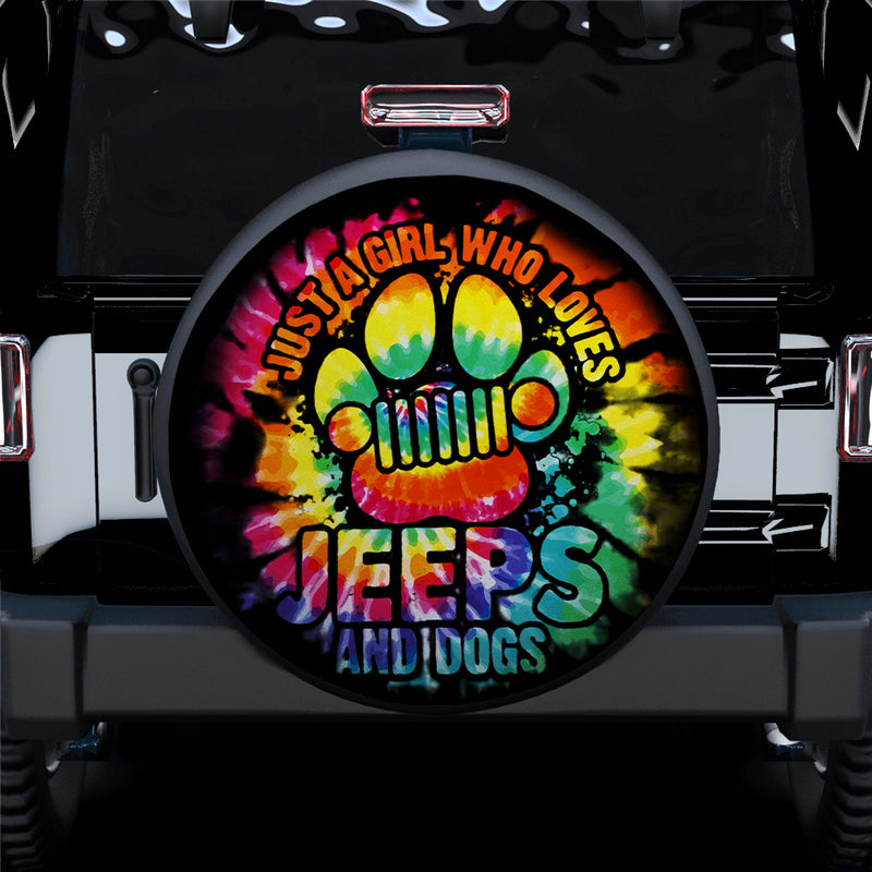 Just A Girl Who Love Tie Dye Jeep And Dog Car Spare Tire Covers Gift For Campers