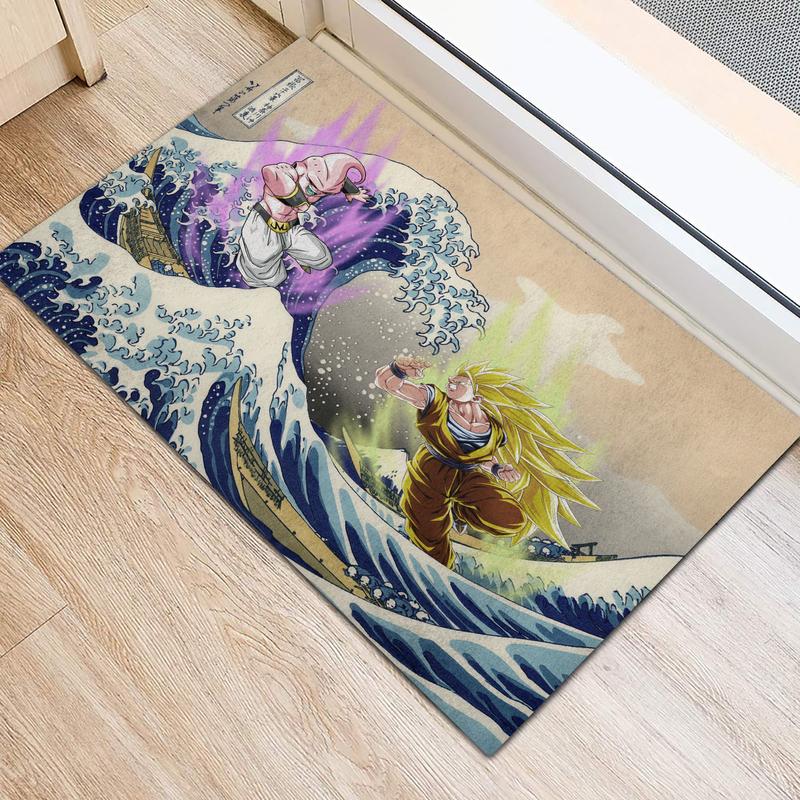 Kid Buu Vs Goku Dragon Ball The Great Wave Japan Doormat Home Decor
