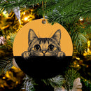 Kitty Peeking Over A Black Line Mica Circle Ornament