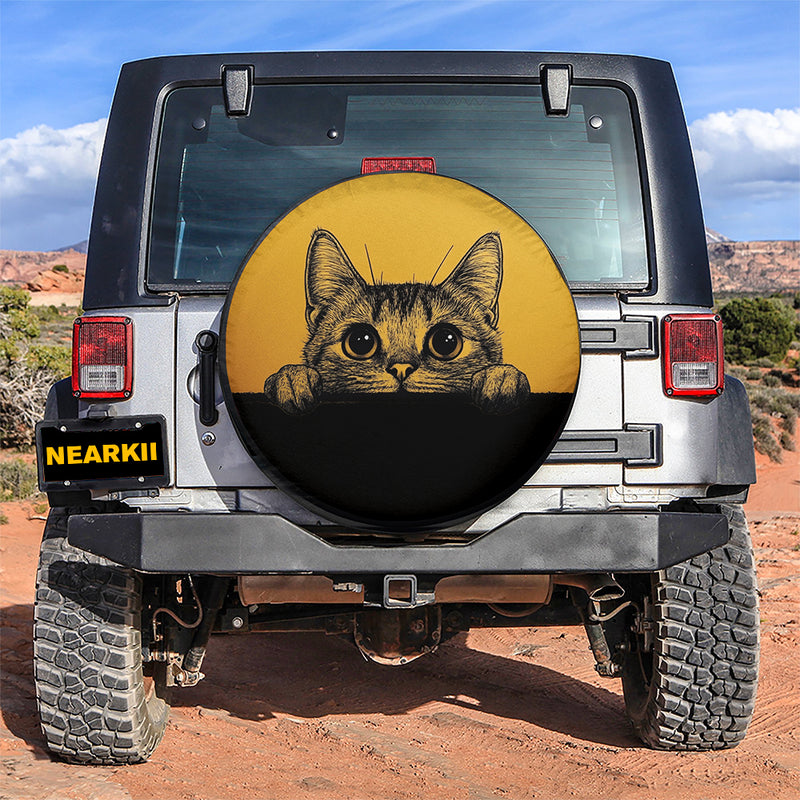 Kitty Peeking Wall Car Spare Tire Cover