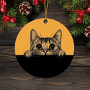 Kitty Peeking Over A Black Line Mica Circle Ornament