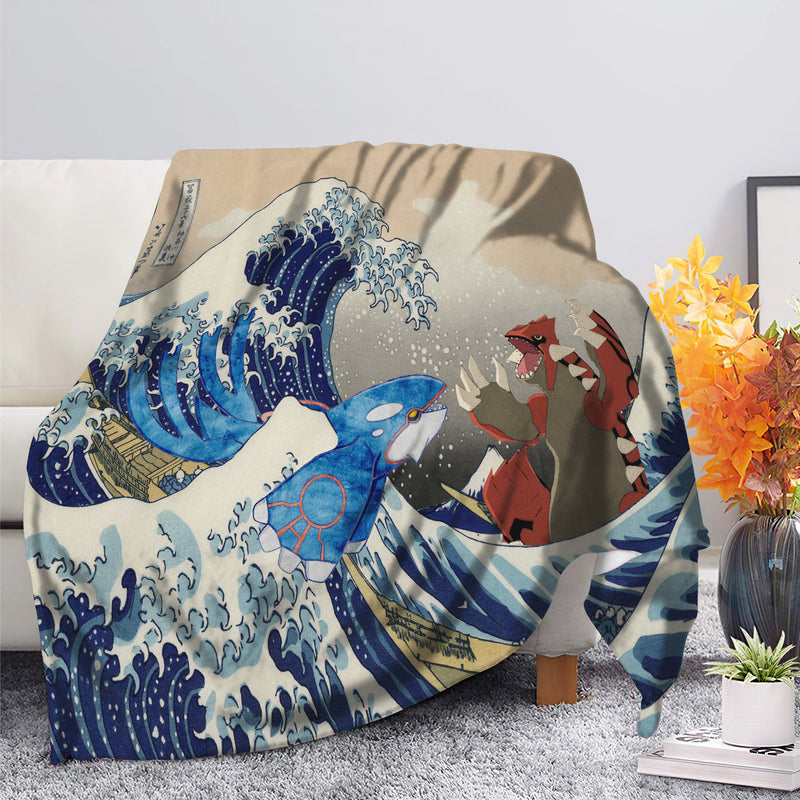 Kyogre Vs Groudon Pokemon The Great Wave Premium Blanket