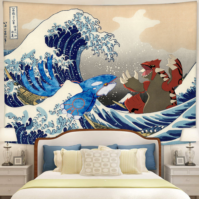 Kyogre Vs Groudon Pokemon Great Wave Tapestry Room Decor