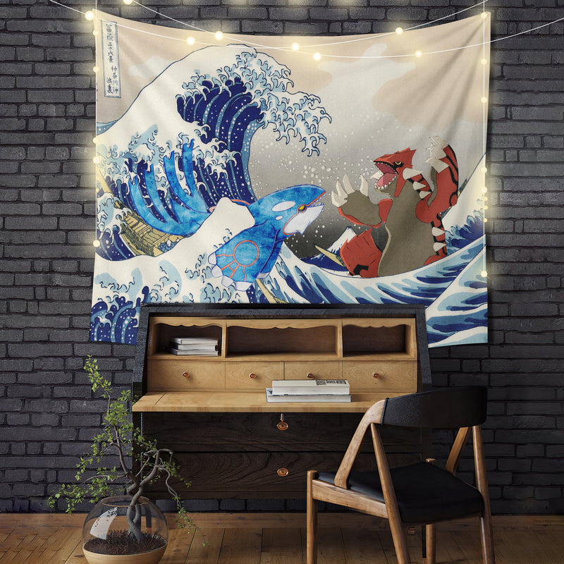 Kyogre Vs Groudon Pokemon Great Wave Tapestry Room Decor