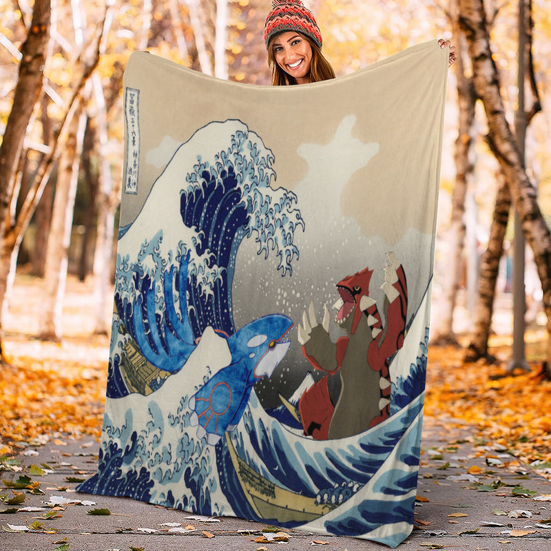 Kyogre Vs Groudon Pokemon The Great Wave Premium Blanket