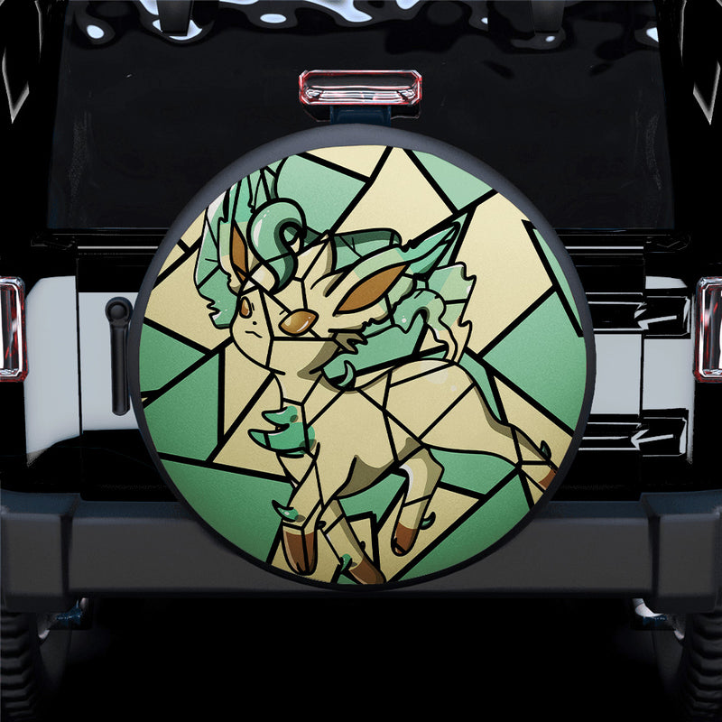 Leafeon Eevee Evolution Pokemon Stained Glass Car Spare Tire Covers Gift For Campers