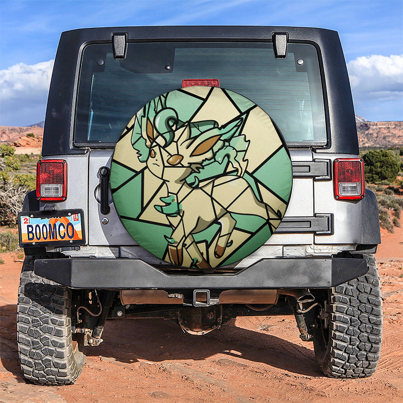 Leafeon Eevee Evolution Pokemon Stained Glass Car Spare Tire Covers Gift For Campers