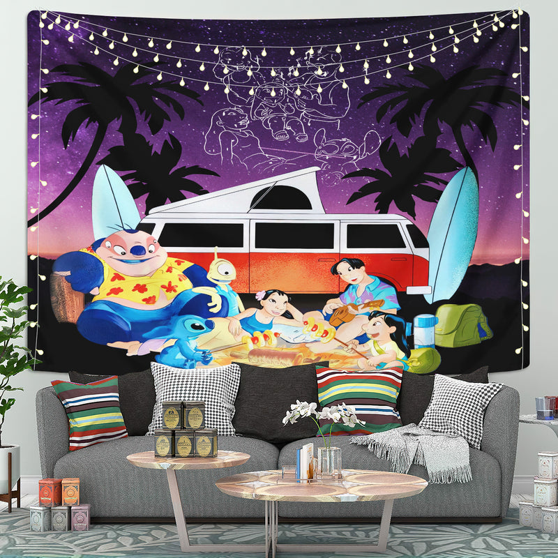 Lilo And Stitch Camping Chill Night Tapestry Room Decor