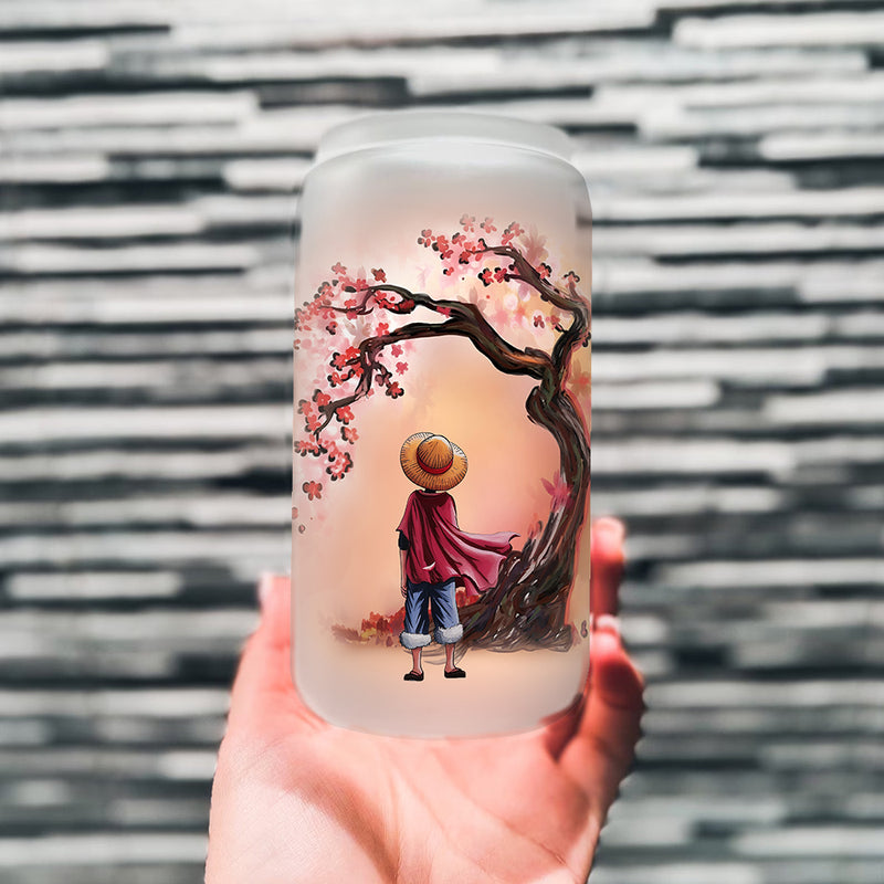 Luffy Stand One Piece Cherry Blossom Japan Style Glass Can