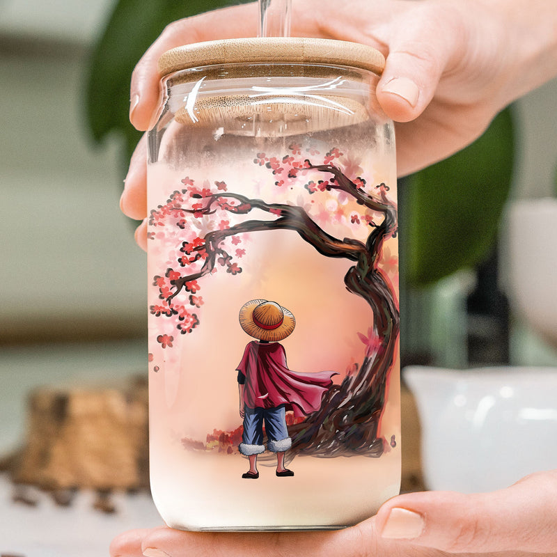 Luffy Stand One Piece Cherry Blossom Japan Style Glass Can