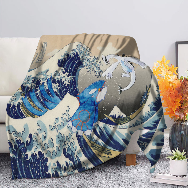 Lugia Vs Kyogre Pokemon The Great Wave Premium Blanket