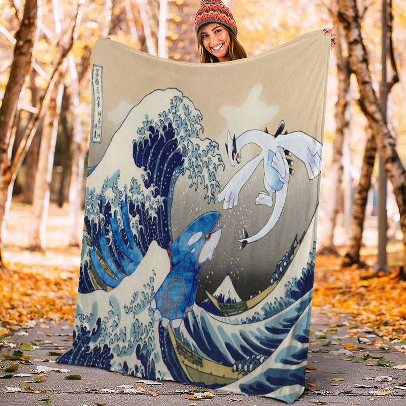 Lugia Vs Kyogre Pokemon The Great Wave Premium Blanket