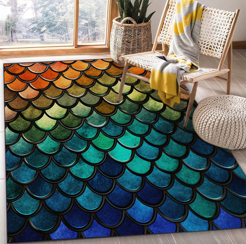 Mermaid Scale Carpet Rug Home Room Decor
