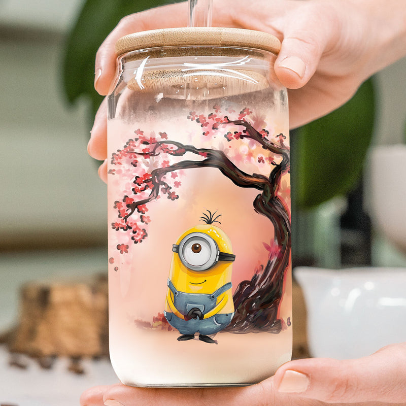 Minion Cherry Blossom Glass Can