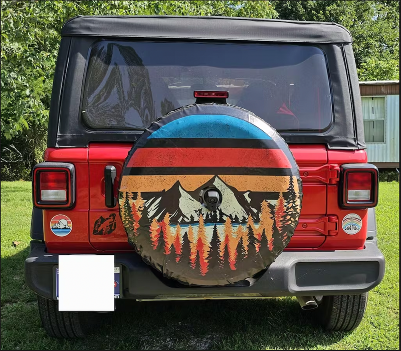 Vintage Mountain Jeep Car Spare Tire Cover Gift For Campers