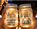 Personalized Husband And Wife Adventure Partners For Life Mason Jar Light