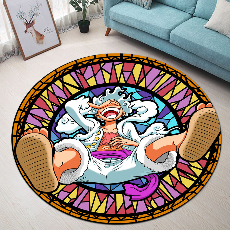 One Piece Luffy Gear 5 Stained Glass Round Carpet Rug Bedroom Livingroom Home Decor