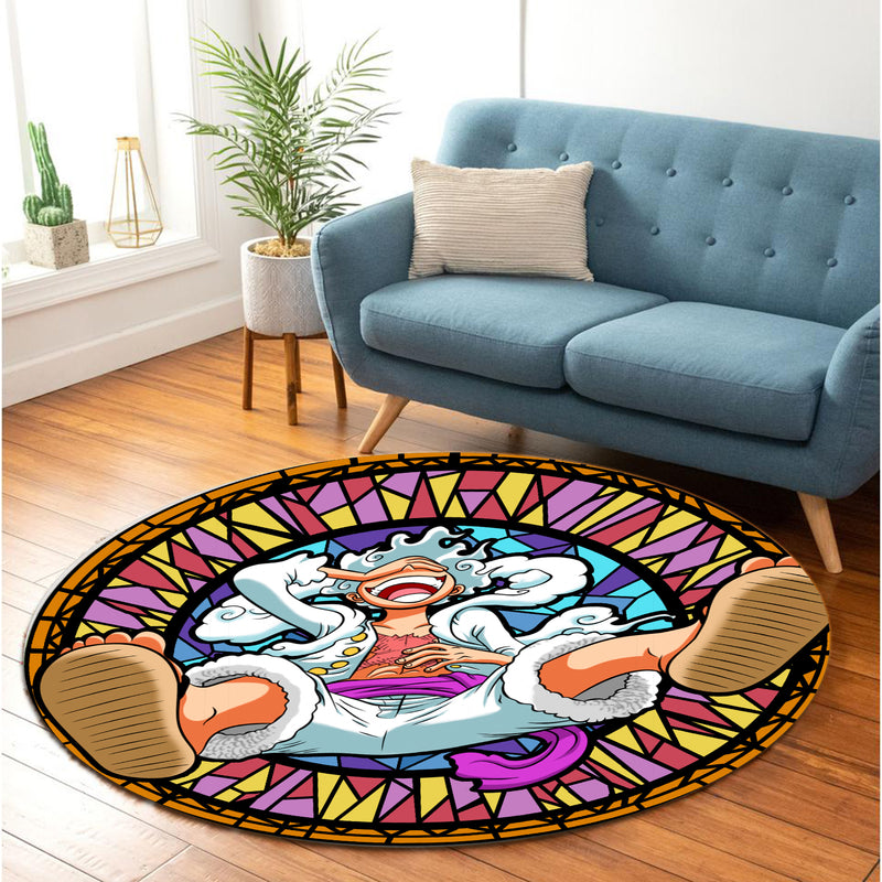 One Piece Luffy Gear 5 Stained Glass Round Carpet Rug Bedroom Livingroom Home Decor