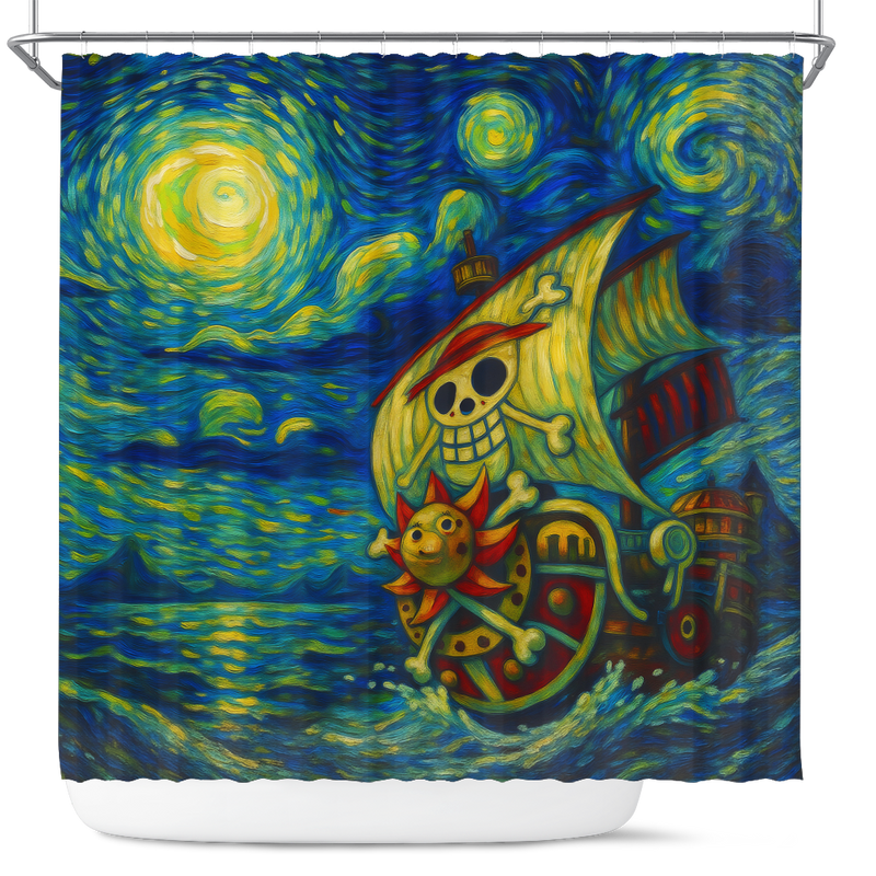 One Piece Ship Starry Night Shower Curtain