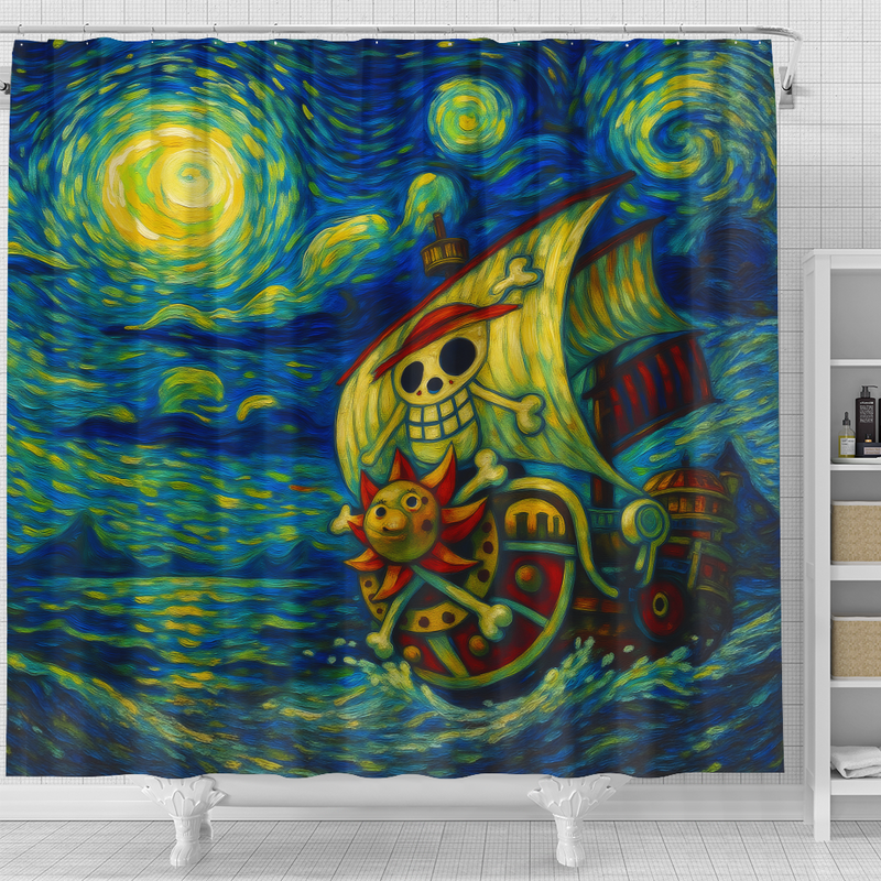 One Piece Ship Starry Night Shower Curtain