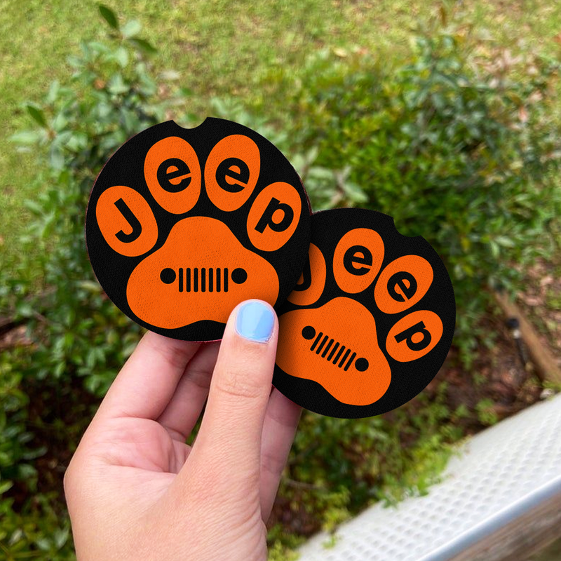 Orange Jeep Paw Car Coasters Auto Cup Holder