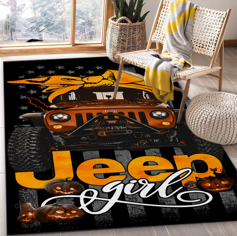 Orange Jeep Girl Halloween Carpet Rug Home Room Decor