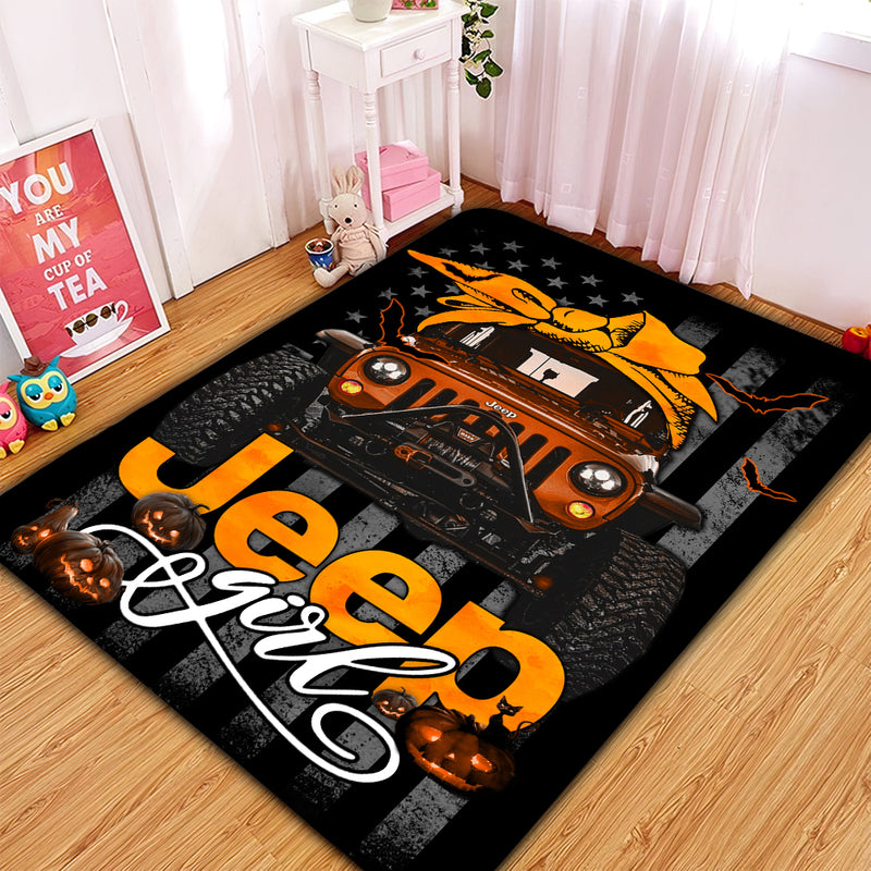 Orange Jeep Girl Halloween Carpet Rug Home Room Decor