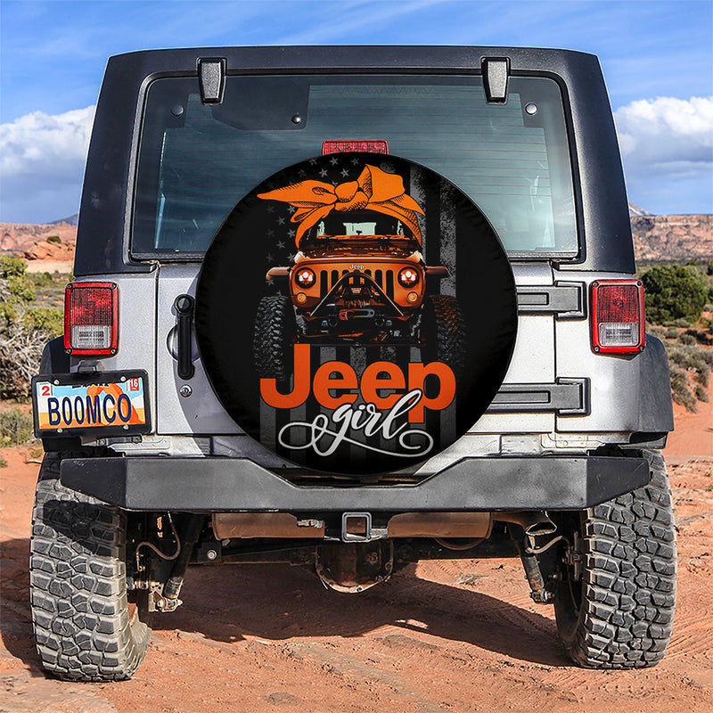 Orange Jeep Girl Car Spare Tire Covers Gift For Campers