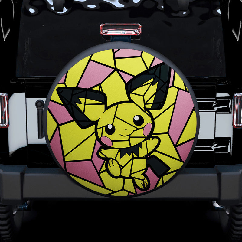 Pichu Pokemon Stained Glass Car Spare Tire Covers Gift For Campers