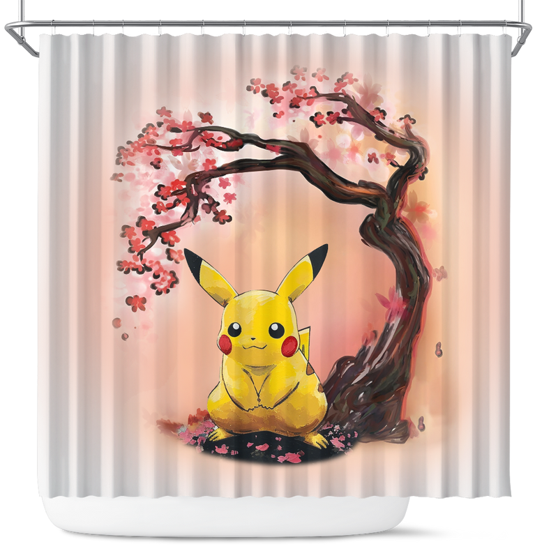 Pikachu Pokemon Cherry Blossom Japan Shower Curtain