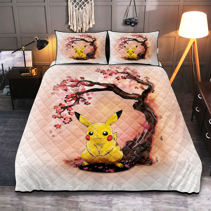 Pikachu Cherry Blossom Quilt Bed Sets