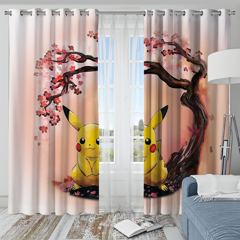 Pikachu Pokemon Cherry Blossom Window Curtain
