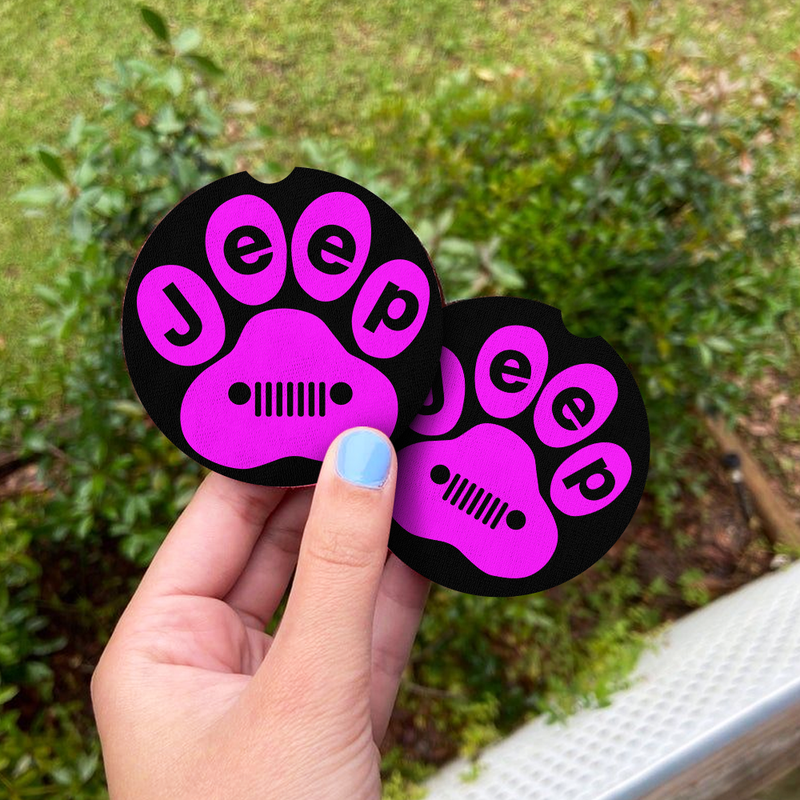 Pink Jeep Paw Car Coasters Auto Cup Holder