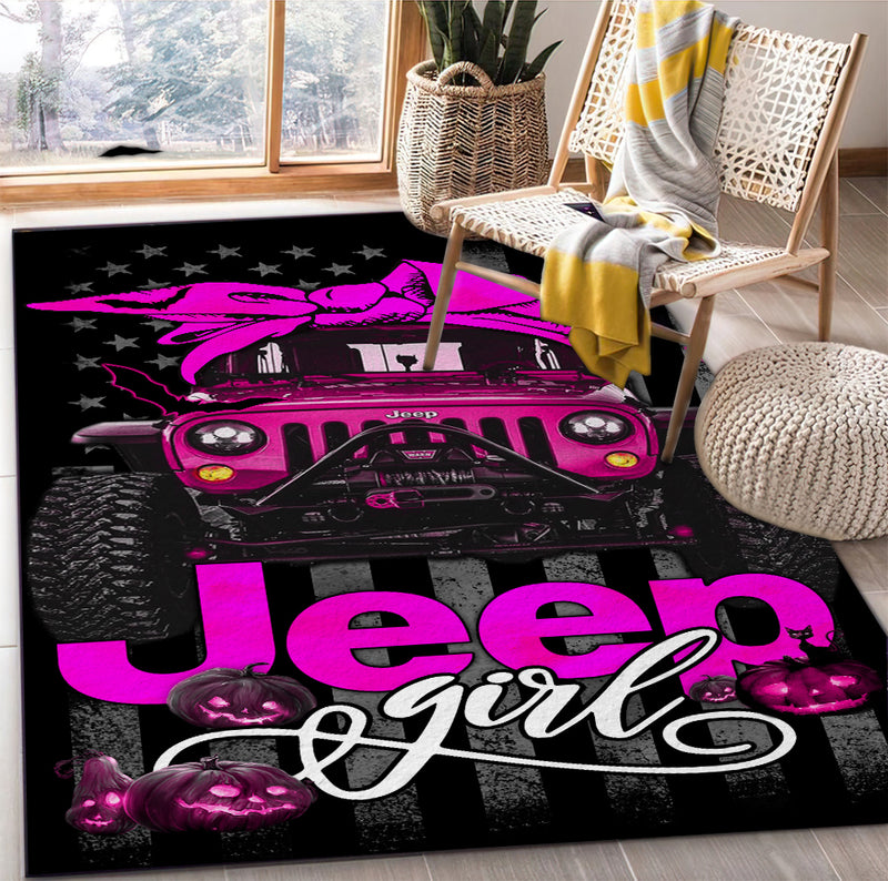 Pink Jeep Girl Halloween Carpet Rug Home Room Decor