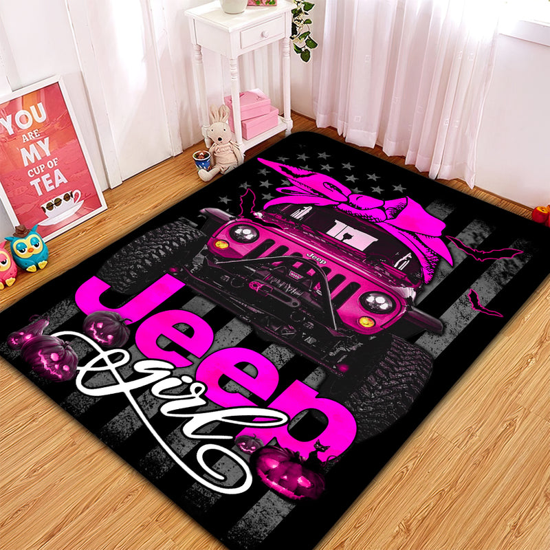 Pink Jeep Girl Halloween Carpet Rug Home Room Decor